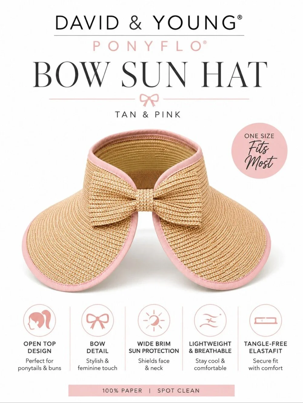David & Young PONYFLO Bow Sun Hat – Tan & Pink | OSFM